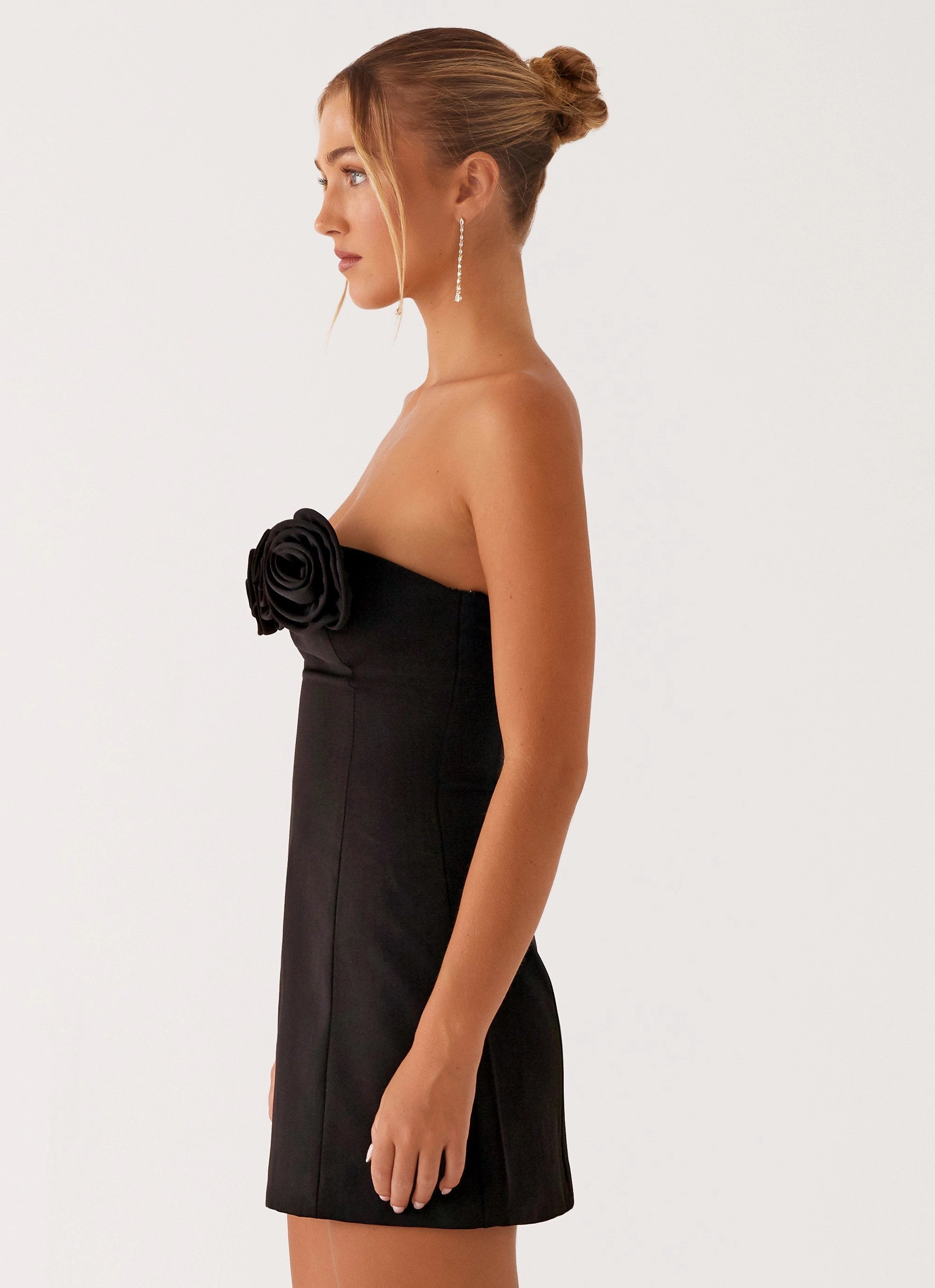 Pleat-Front Patsie Strapless Mini Dress - Black