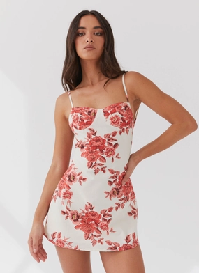 Cindi Linen Mini Dress - Rosa Floria Sleeveless Cut Soft Contour