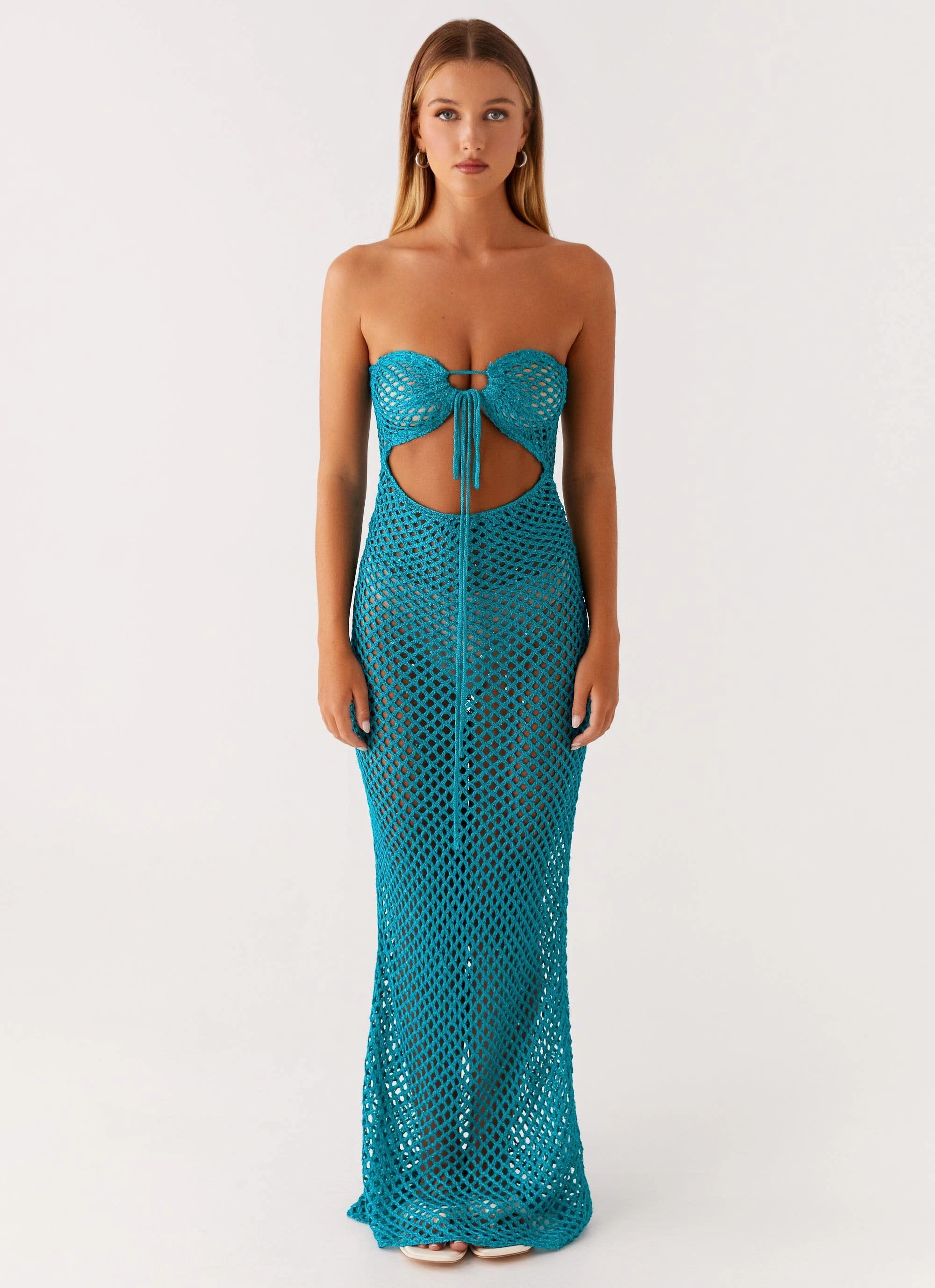 Regular-fit Formal Aura Sun Kissed Crochet Maxi Dress - Blue