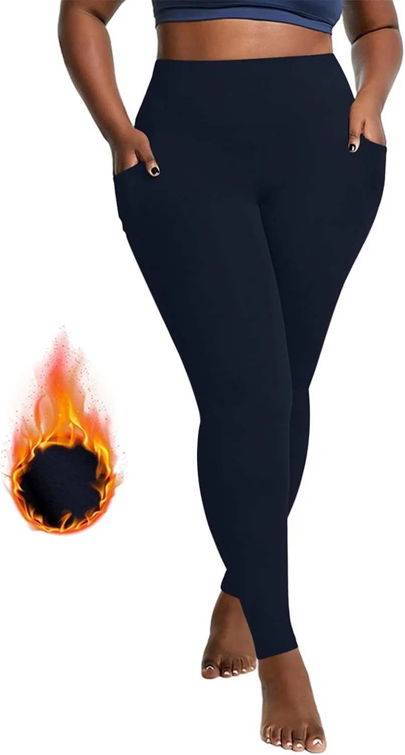 Fleece Lined Leggings Women Winter Thermal Workout Yoga Pants High Waist Casual Seamless Women's Leggings with Pockets
