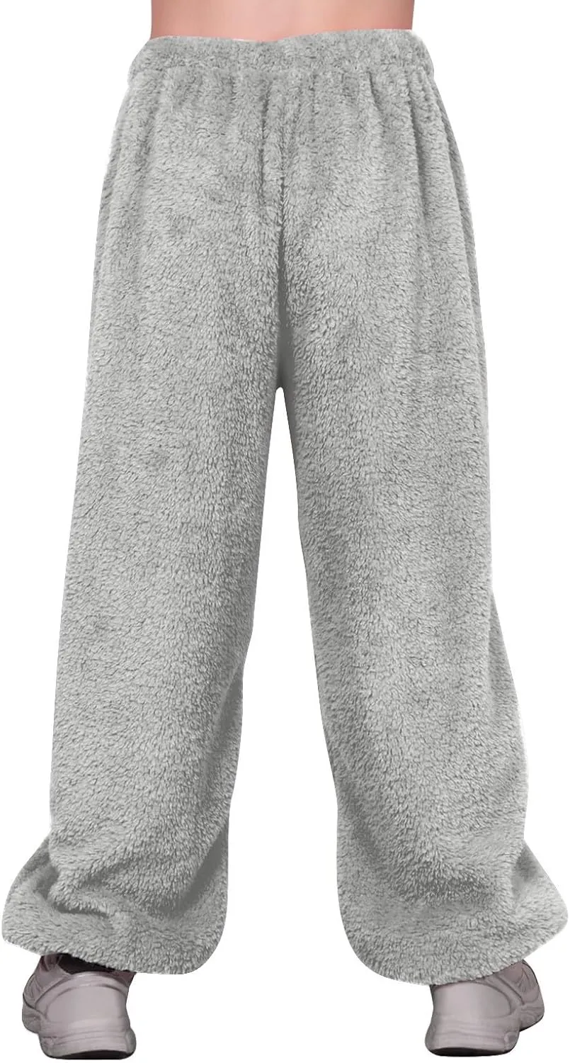 Fleece Pajama Pants Women Plus Size Reversible Fuzzy Pj Pants Soft Fluffy Warm Sleep Pants Comfy Wide Leg Loungewear