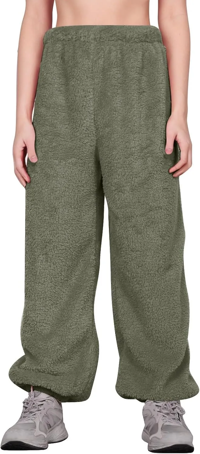 Fleece Pajama Pants Women Plus Size Reversible Fuzzy Pj Pants Soft Fluffy Warm Sleep Pants Comfy Wide Leg Loungewear