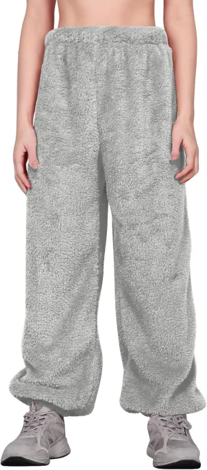 Fleece Pajama Pants Women Plus Size Reversible Fuzzy Pj Pants Soft Fluffy Warm Sleep Pants Comfy Wide Leg Loungewear