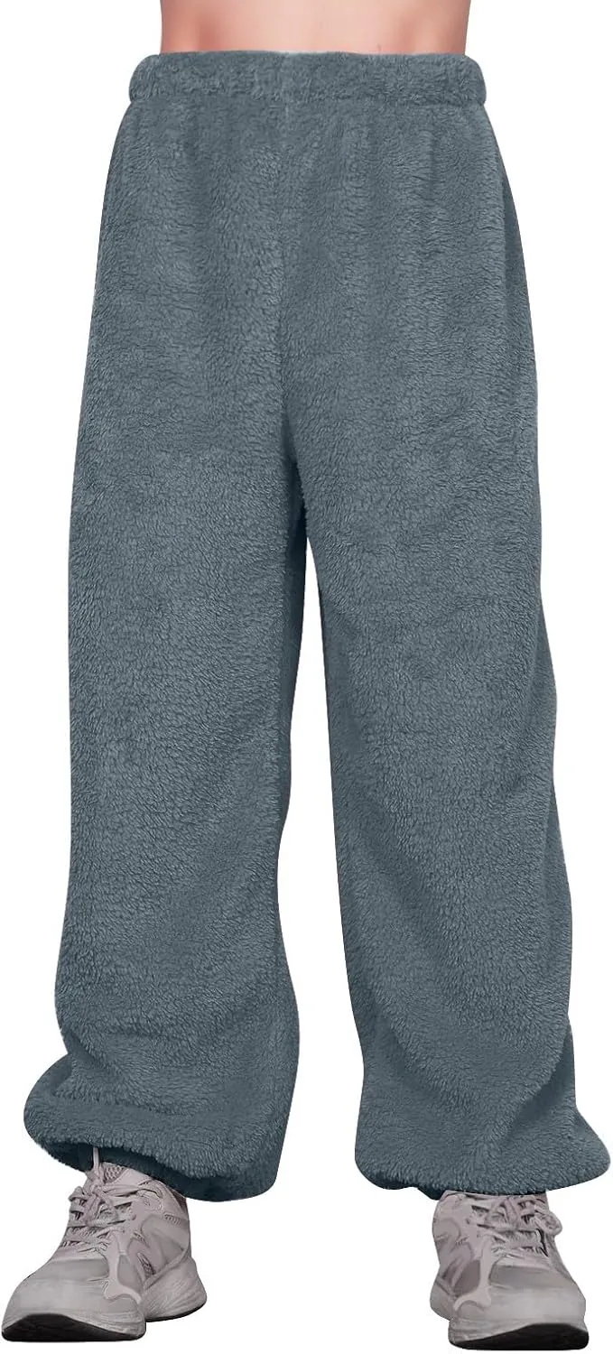 Fleece Pajama Pants Women Plus Size Reversible Fuzzy Pj Pants Soft Fluffy Warm Sleep Pants Comfy Wide Leg Loungewear