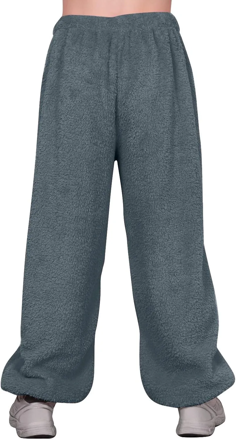Fleece Pajama Pants Women Plus Size Reversible Fuzzy Pj Pants Soft Fluffy Warm Sleep Pants Comfy Wide Leg Loungewear