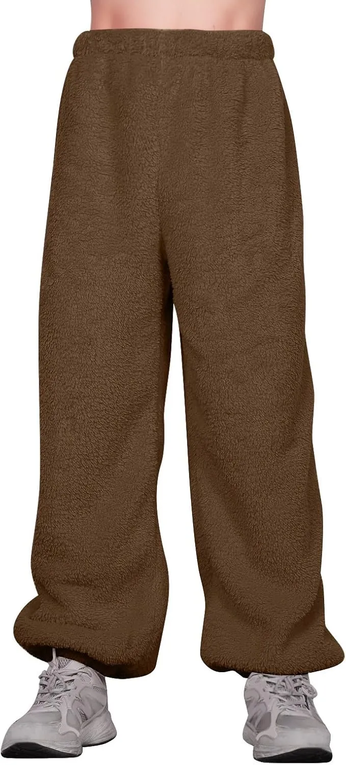 Fleece Pajama Pants Women Plus Size Reversible Fuzzy Pj Pants Soft Fluffy Warm Sleep Pants Comfy Wide Leg Loungewear