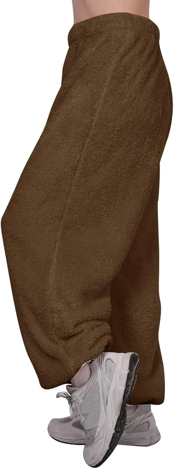Fleece Pajama Pants Women Plus Size Reversible Fuzzy Pj Pants Soft Fluffy Warm Sleep Pants Comfy Wide Leg Loungewear