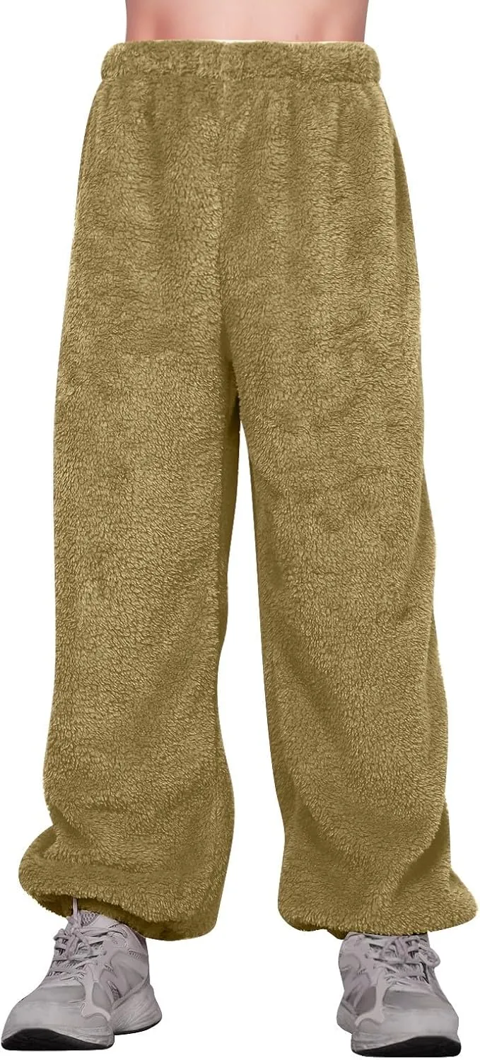 Fleece Pajama Pants Women Plus Size Reversible Fuzzy Pj Pants Soft Fluffy Warm Sleep Pants Comfy Wide Leg Loungewear