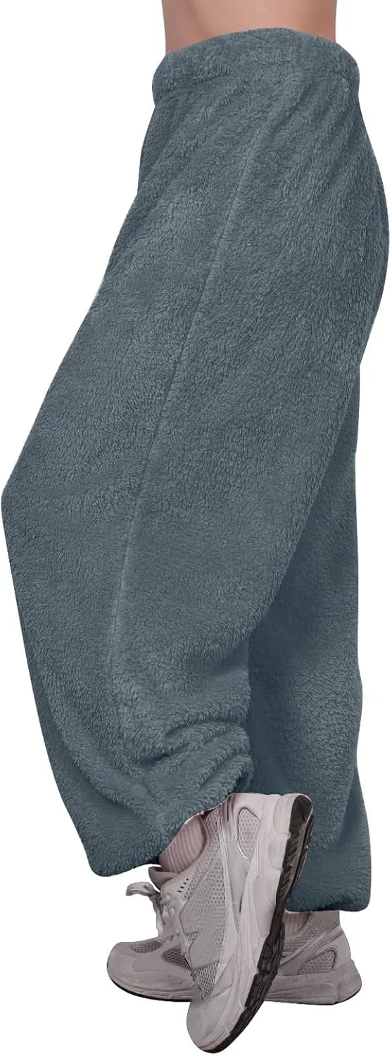 Fleece Pajama Pants Women Plus Size Reversible Fuzzy Pj Pants Soft Fluffy Warm Sleep Pants Comfy Wide Leg Loungewear