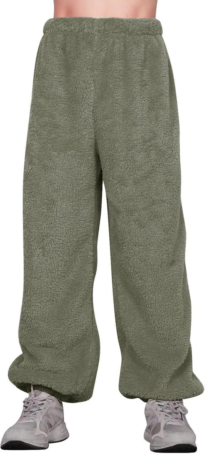 Fleece Pajama Pants Women Plus Size Reversible Fuzzy Pj Pants Soft Fluffy Warm Sleep Pants Comfy Wide Leg Loungewear