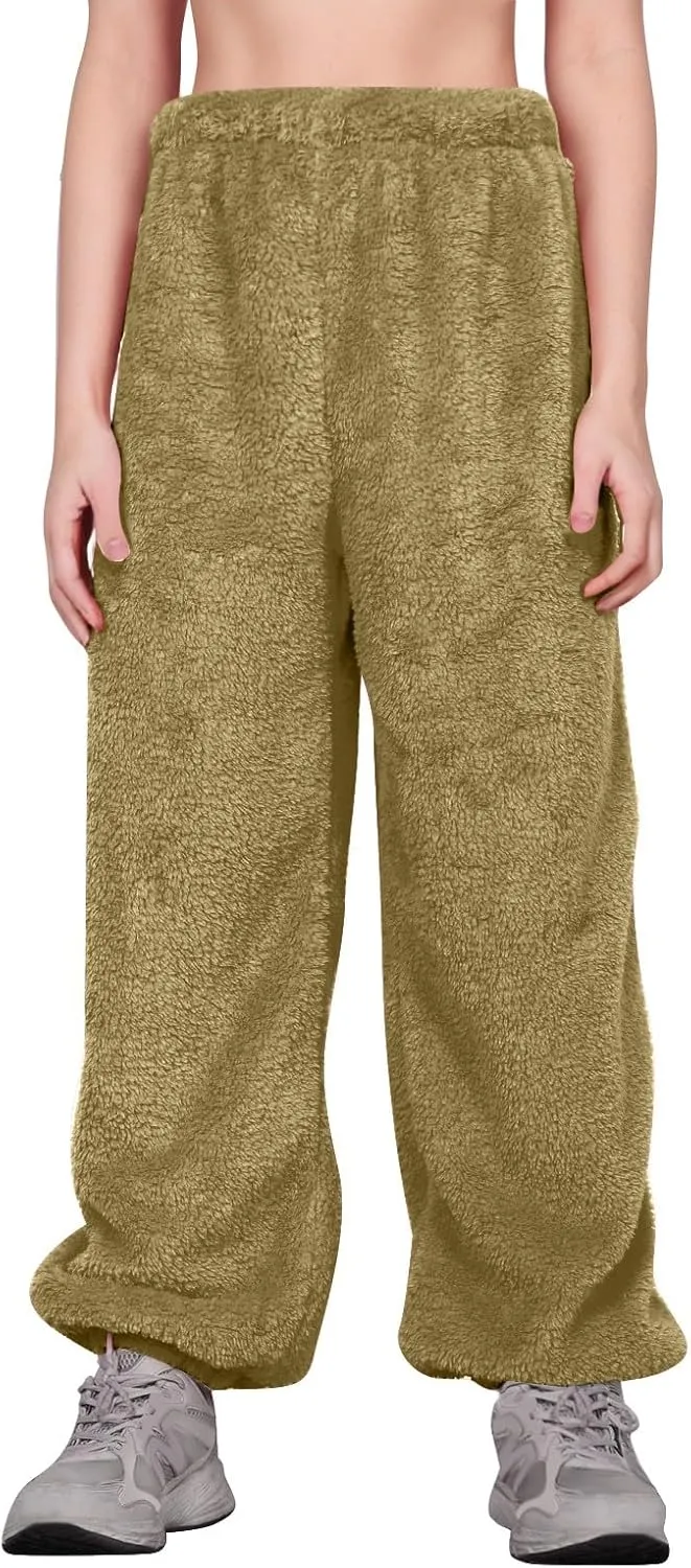 Fleece Pajama Pants Women Plus Size Reversible Fuzzy Pj Pants Soft Fluffy Warm Sleep Pants Comfy Wide Leg Loungewear