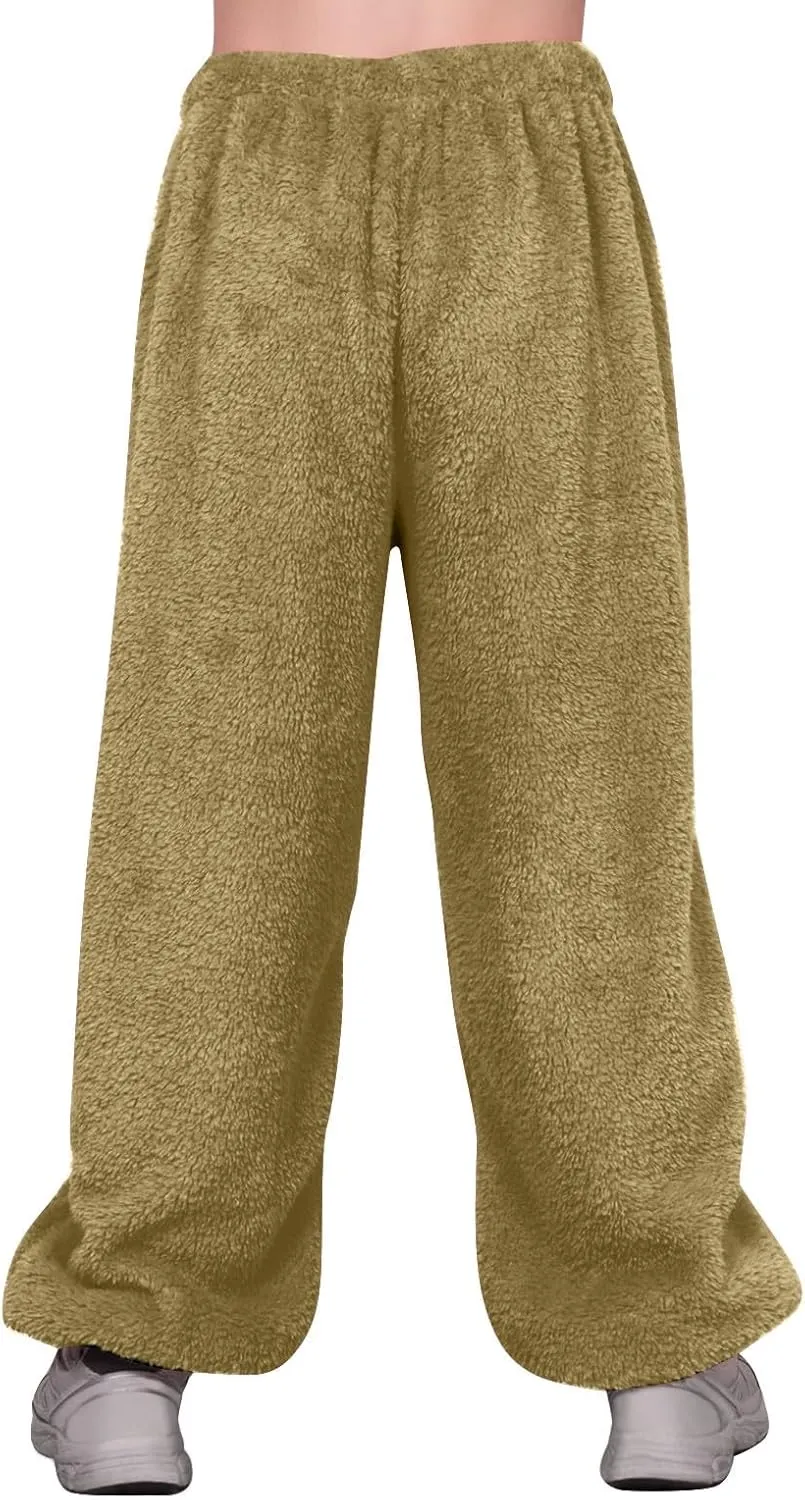 Fleece Pajama Pants Women Plus Size Reversible Fuzzy Pj Pants Soft Fluffy Warm Sleep Pants Comfy Wide Leg Loungewear