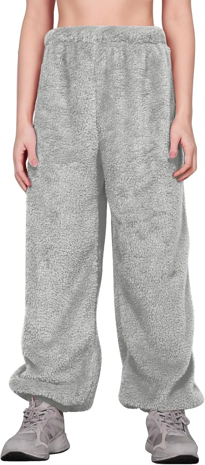 Fleece Pajama Pants Women Plus Size Reversible Fuzzy Pj Pants Soft Fluffy Warm Sleep Pants Comfy Wide Leg Loungewear