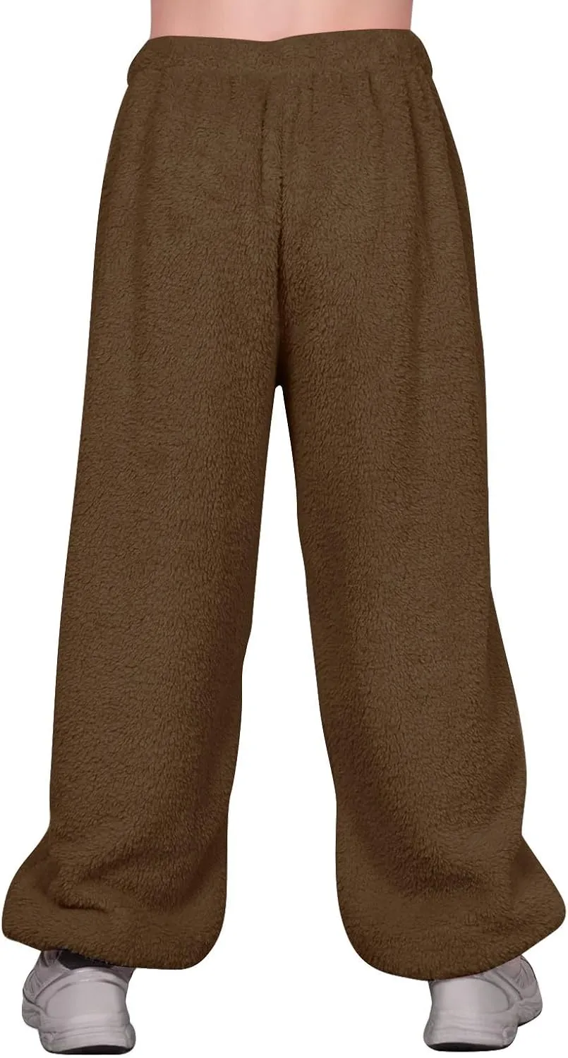 Fleece Pajama Pants Women Plus Size Reversible Fuzzy Pj Pants Soft Fluffy Warm Sleep Pants Comfy Wide Leg Loungewear