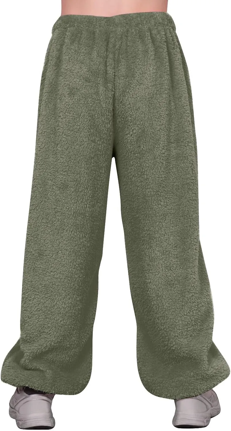 Fleece Pajama Pants Women Plus Size Reversible Fuzzy Pj Pants Soft Fluffy Warm Sleep Pants Comfy Wide Leg Loungewear