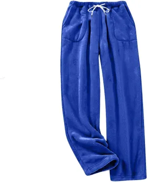 Fleece Pj Pants for Women Furry Pajamas Bottoms Comfy Soft Winter Pants Trousers Warm Fluffy Lounge Pants with Pocket