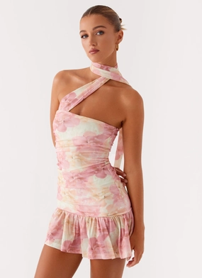 Fleur Mini Dress - Floral Print Coastal Soft