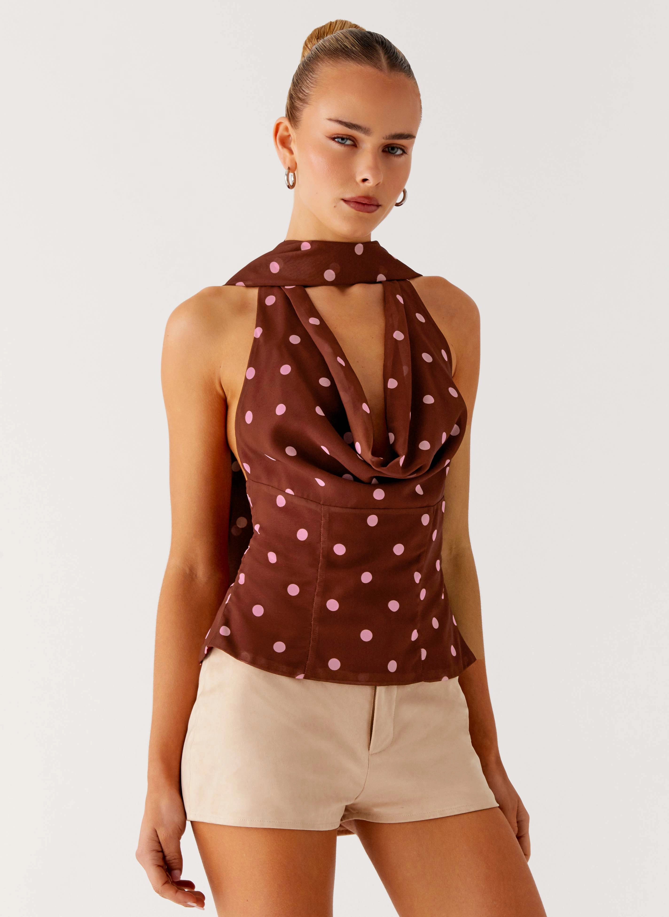 Stealing Love Scarf Top - Chocolate Strawberry Dot AdjustableCuffs