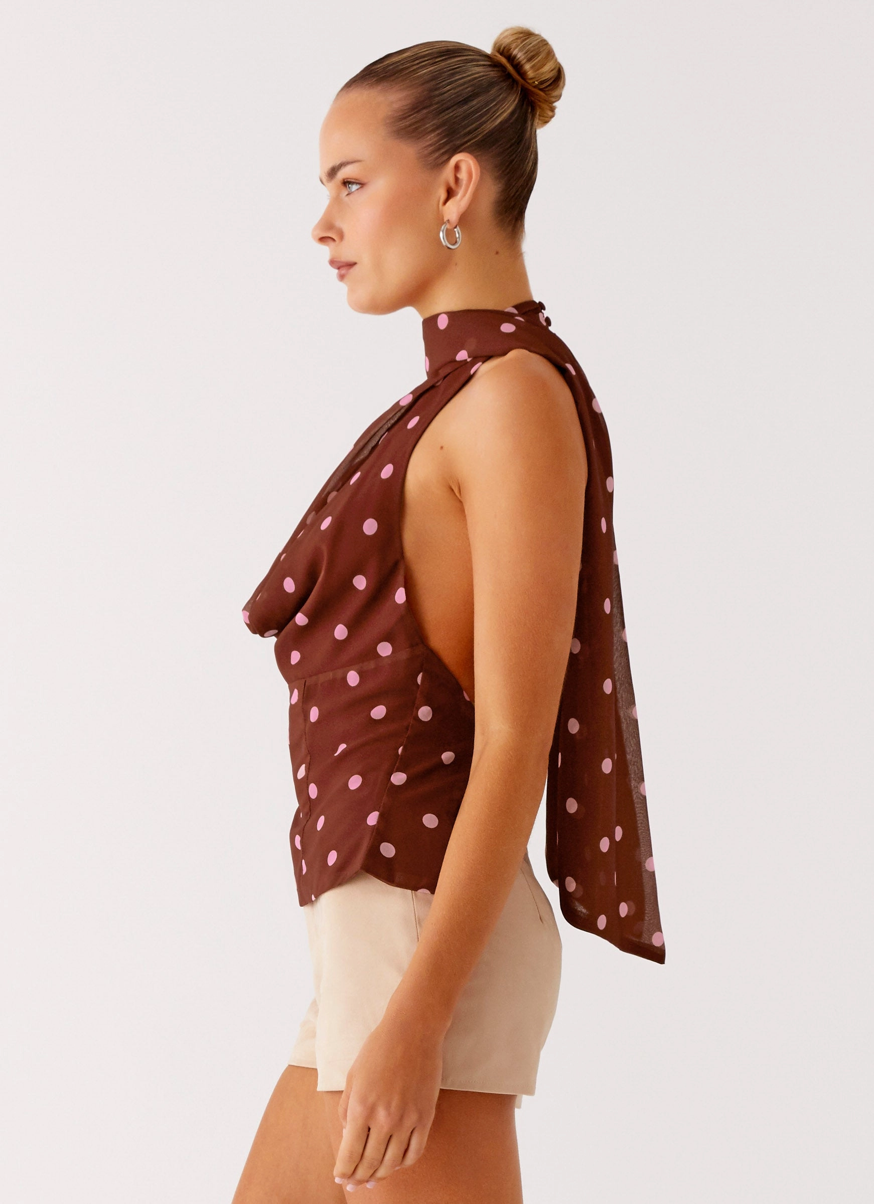 Double Stitched Hem Stealing Love Scarf Top - Chocolate Strawberry Dot