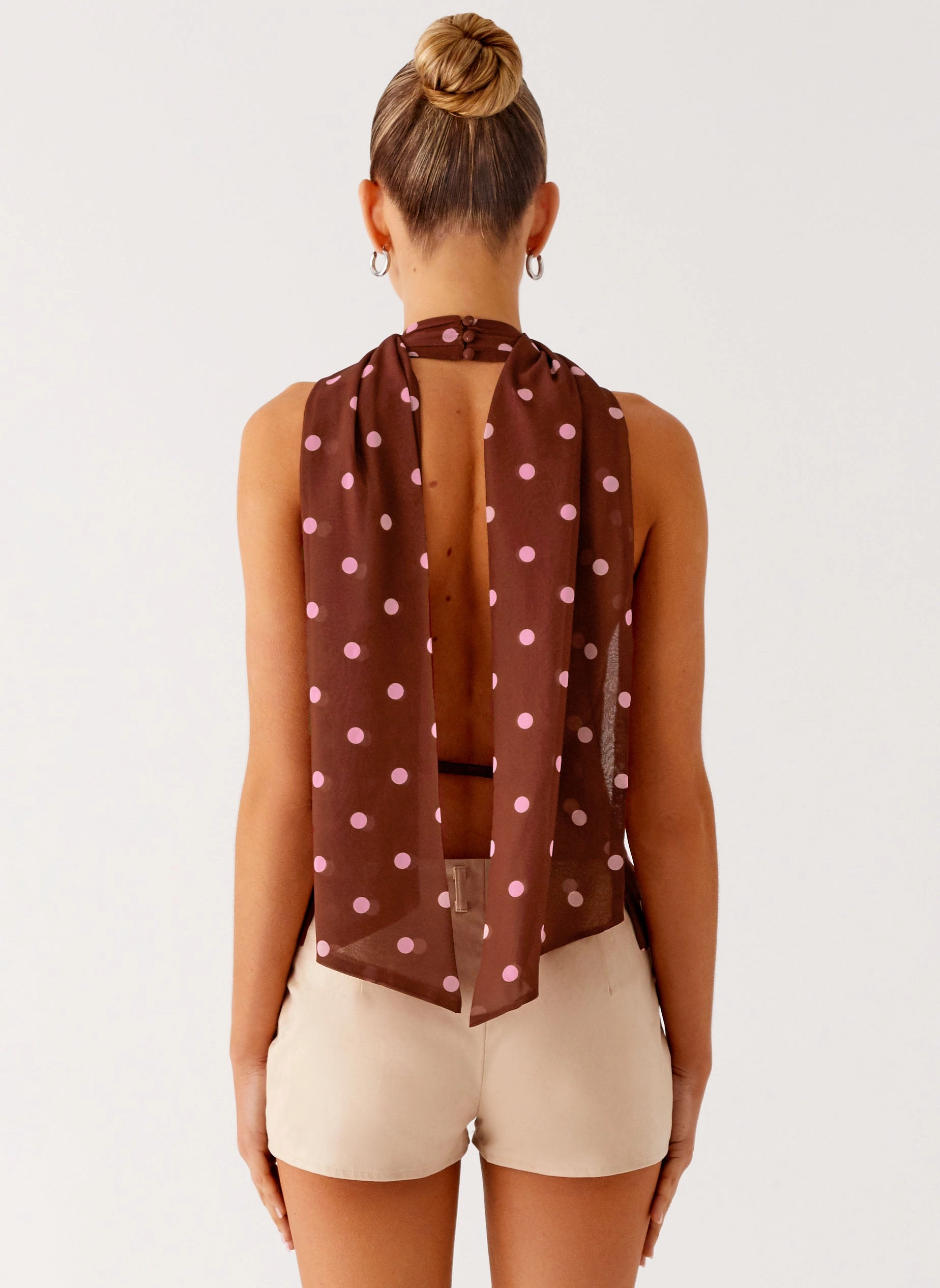 Stealing Love Scarf Top - Chocolate Strawberry Dot Ergonomic Shoulder Cut