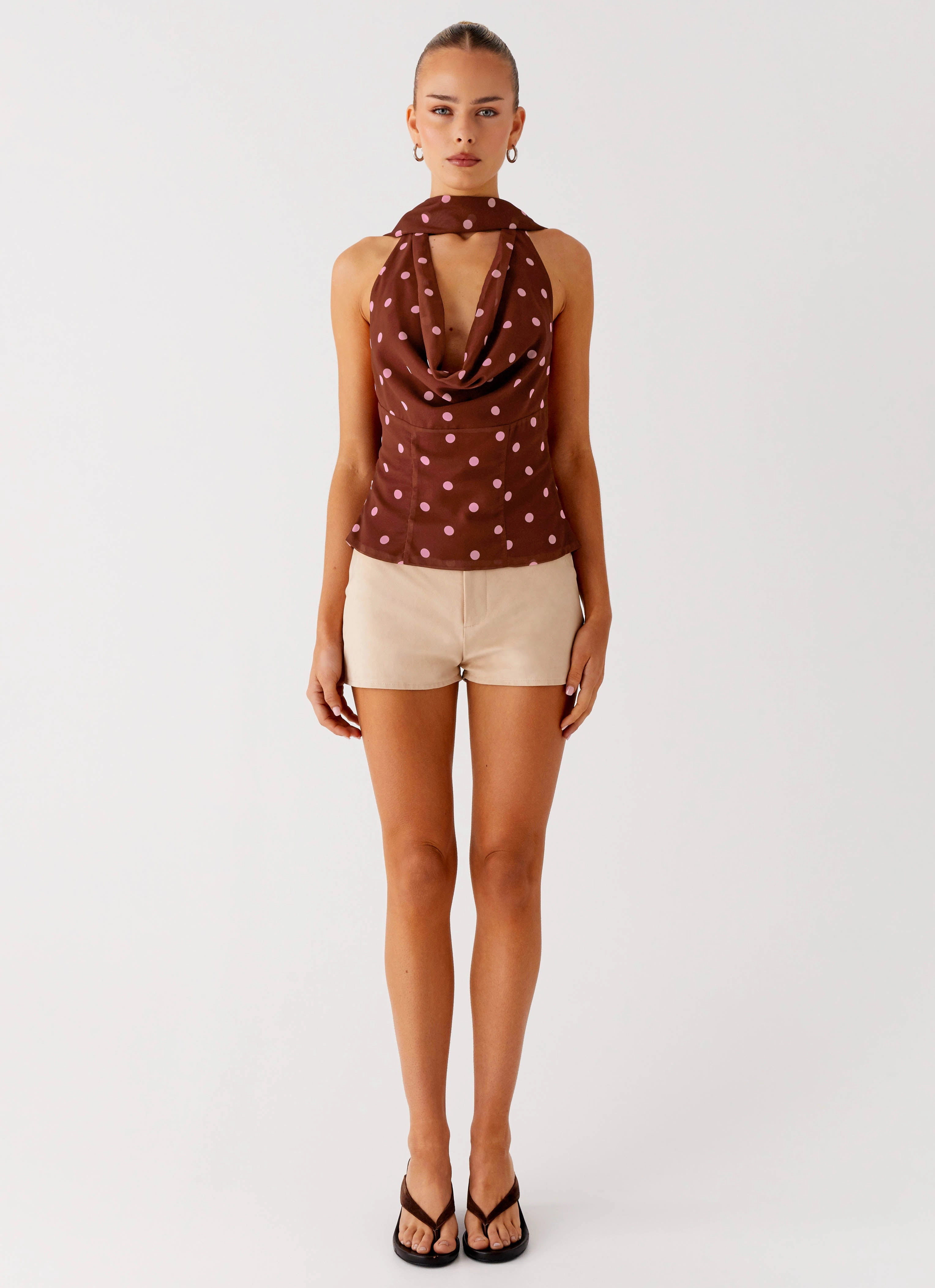 SnagResistant Fabric WrinkleResistant Stealing Love Scarf Top - Chocolate Strawberry Dot