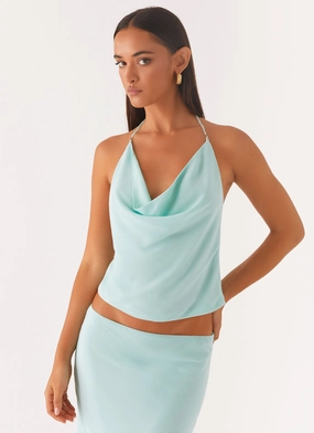 Machine Washable Fabric AntiMicrobialLining Another Life Halter Top - Pale Blue
