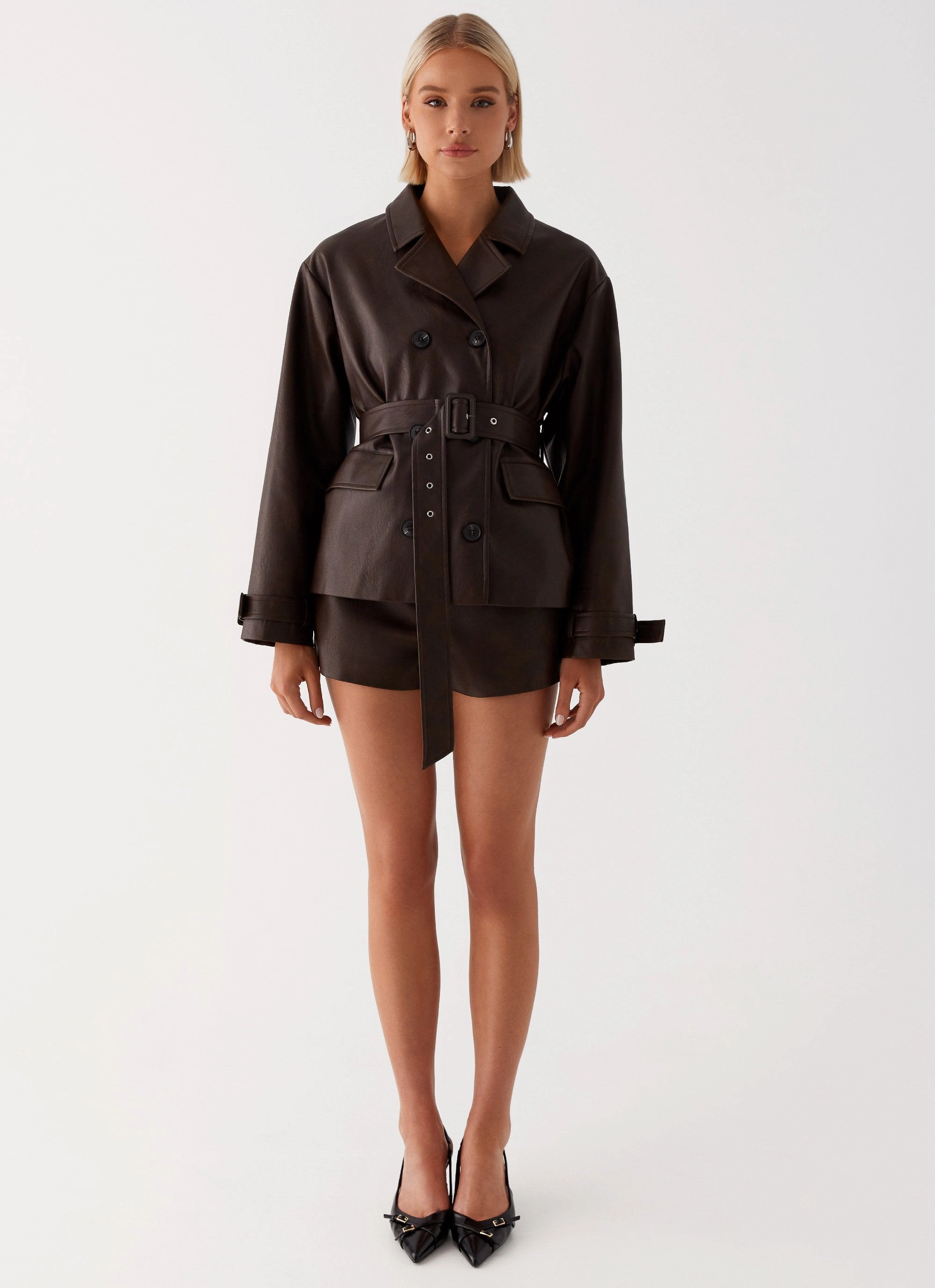 Francisco Cropped Trench Coat - Brown Ergonomic Shoulder Cut Neutral Style