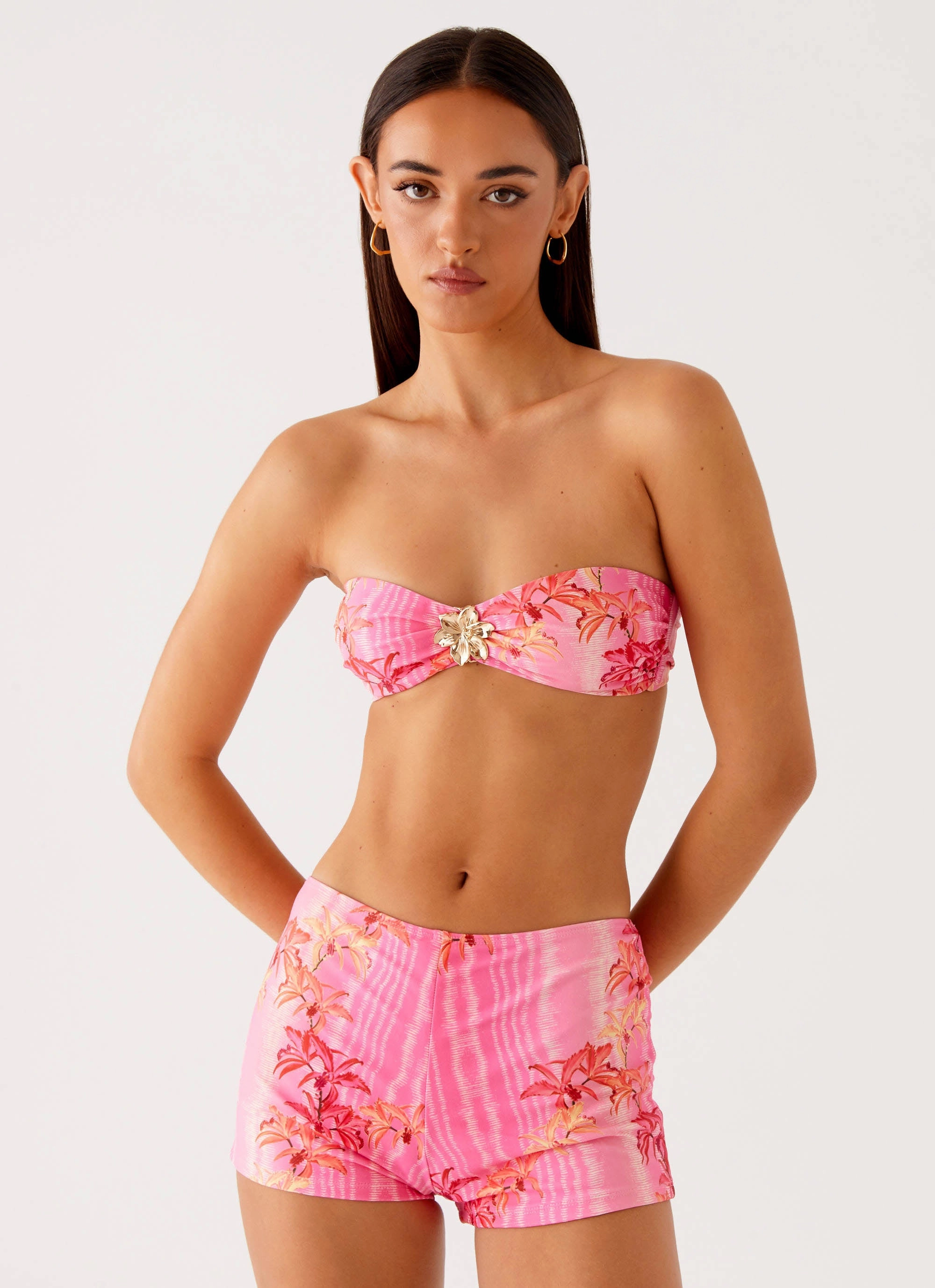 Neat Tamra Strapless Bikini Top - Tropical Pink Print