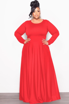 Final Sale Plus Size 2pc Maxi Skirt Set with Round Neck in Red (Set not a dress) Casual Layer Fit