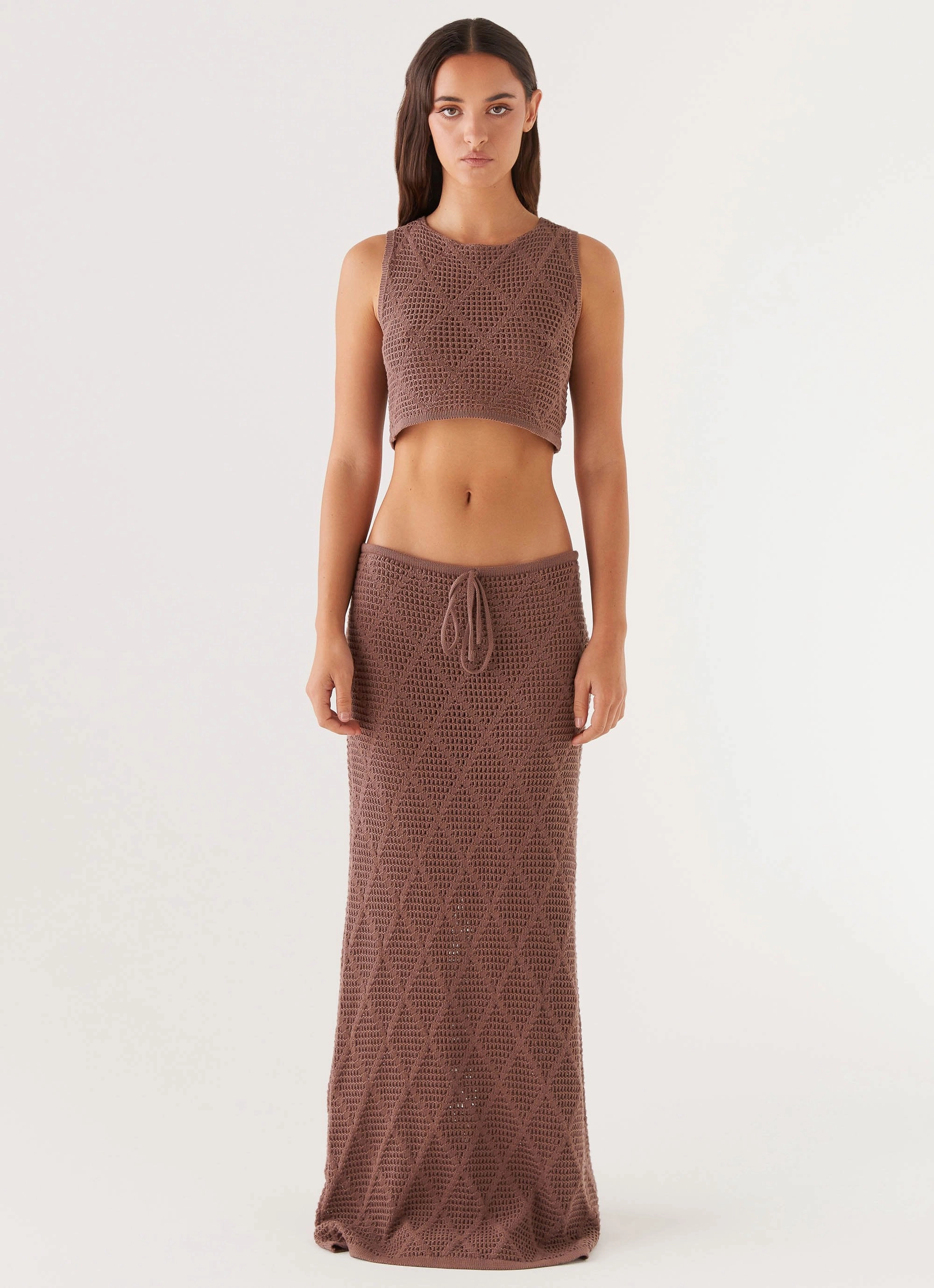 Antistatic HighDensityFoam Santonio Crochet Crop Top - Chocolate