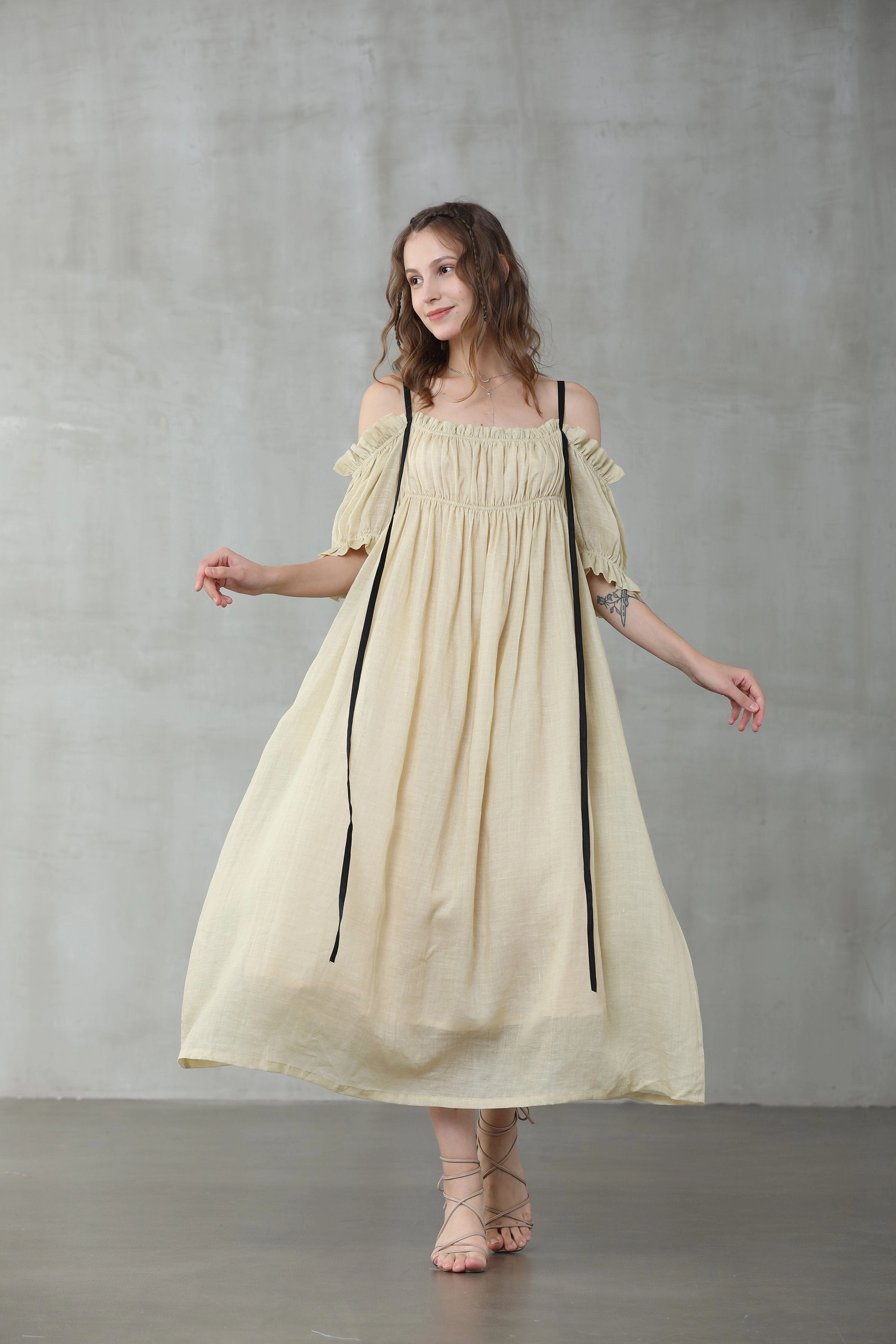 La Luna 11 | off shoulder linen dress Recycled Polyester