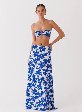 Outdoor Essentials Sky Gaze Low Rise Maxi Skirt - Blue Floral