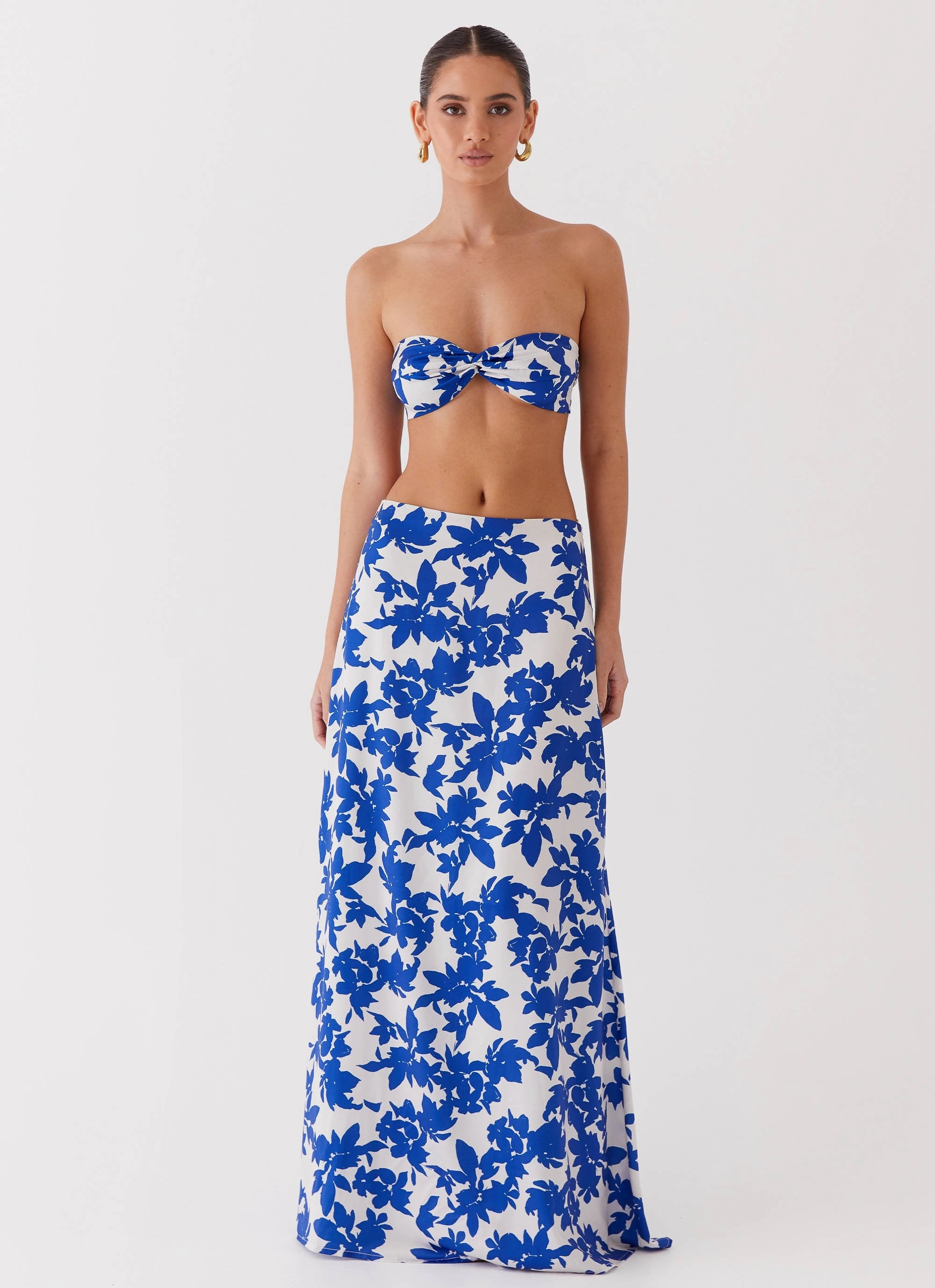 Sky Gaze Low Rise Maxi Skirt - Blue Floral SnagFreeFabric Comfortable Look Wear