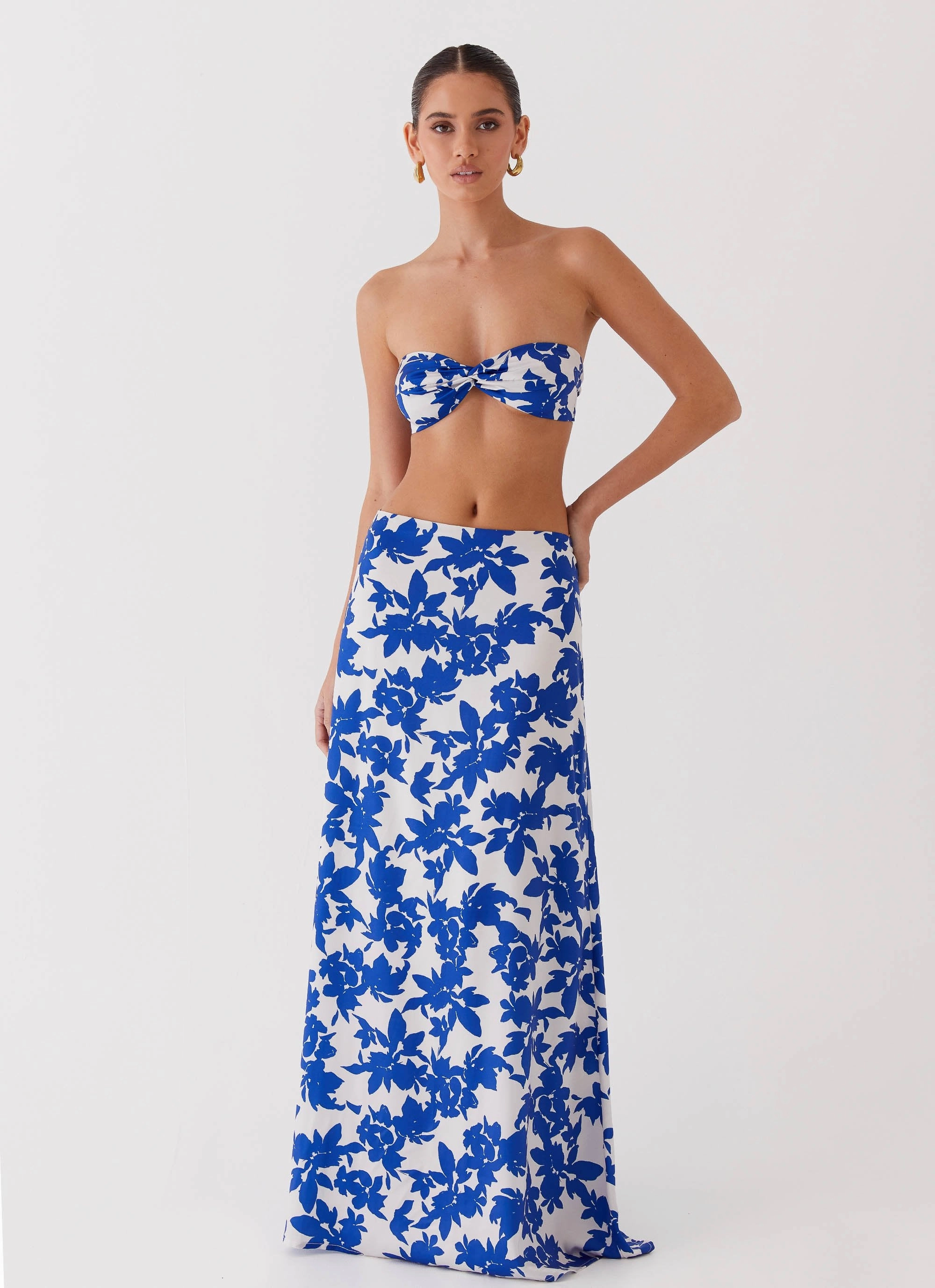 Outdoor Essentials Sky Gaze Low Rise Maxi Skirt - Blue Floral