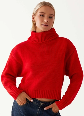 High Density Weave Paint The Town Red Oversized Knit Jumper - Red
