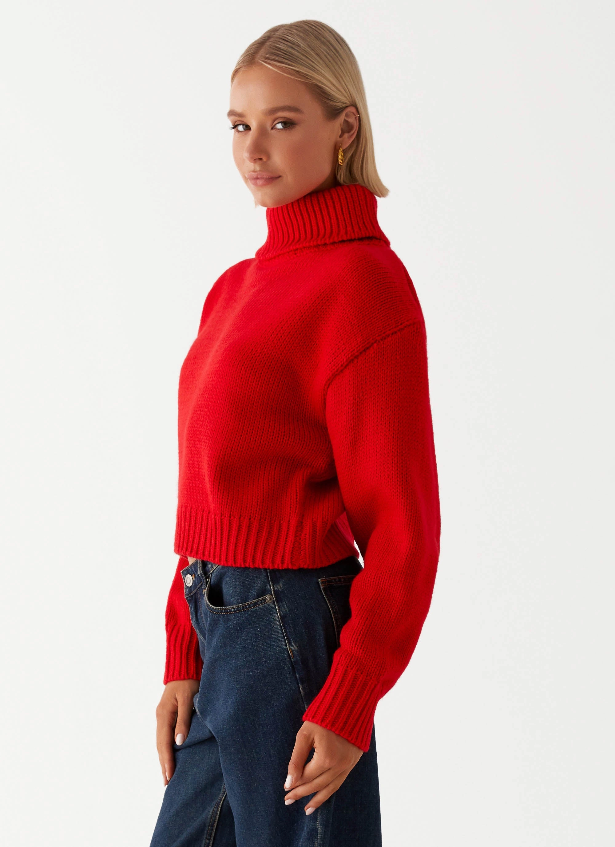 Paint The Town Red Oversized Knit Jumper - Red Wind Resistant Fabric