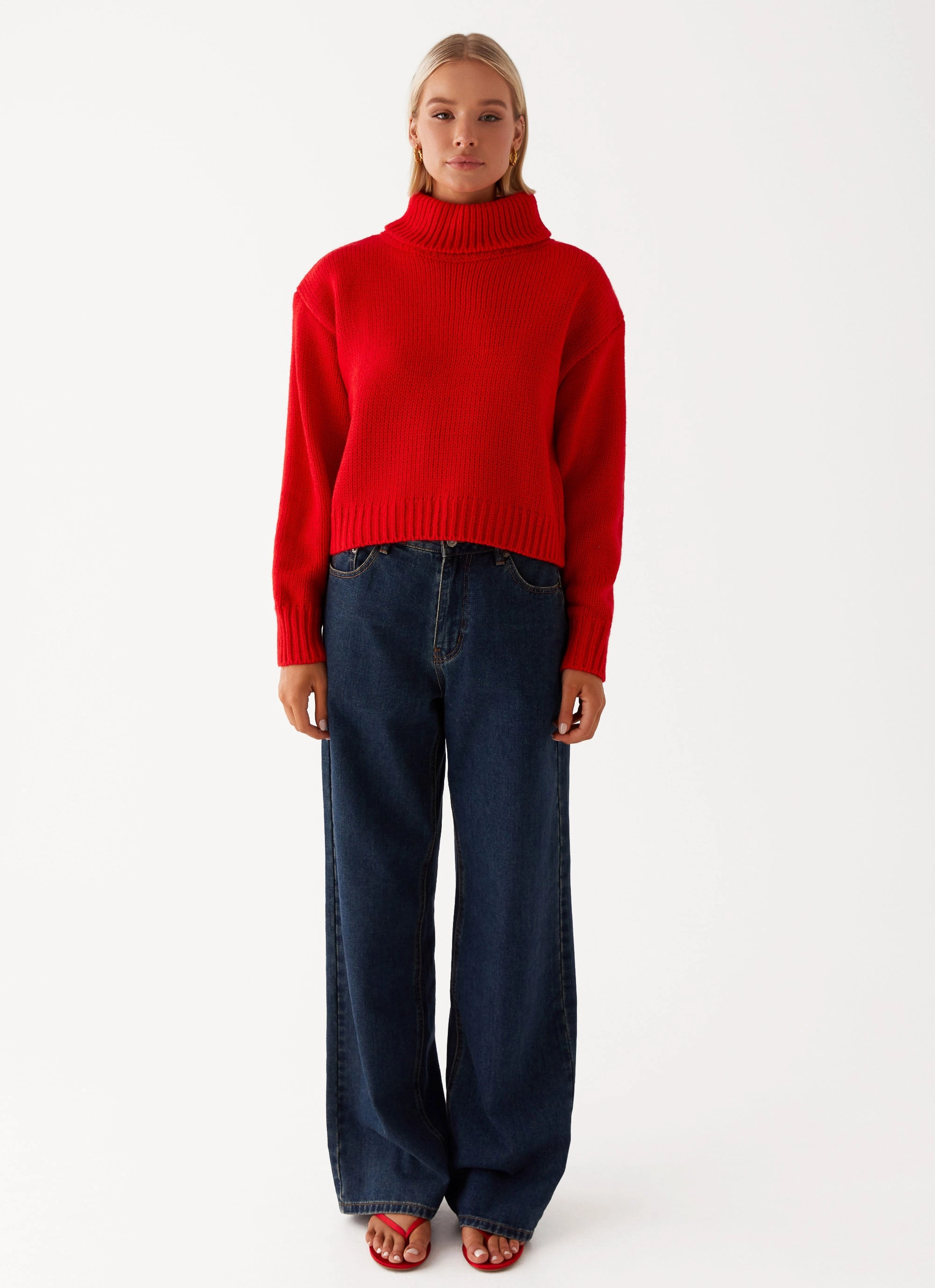 Rainy Day Paint The Town Red Oversized Knit Jumper - Red