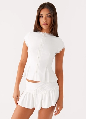Flexible Waistband Landon Button Up Top - White