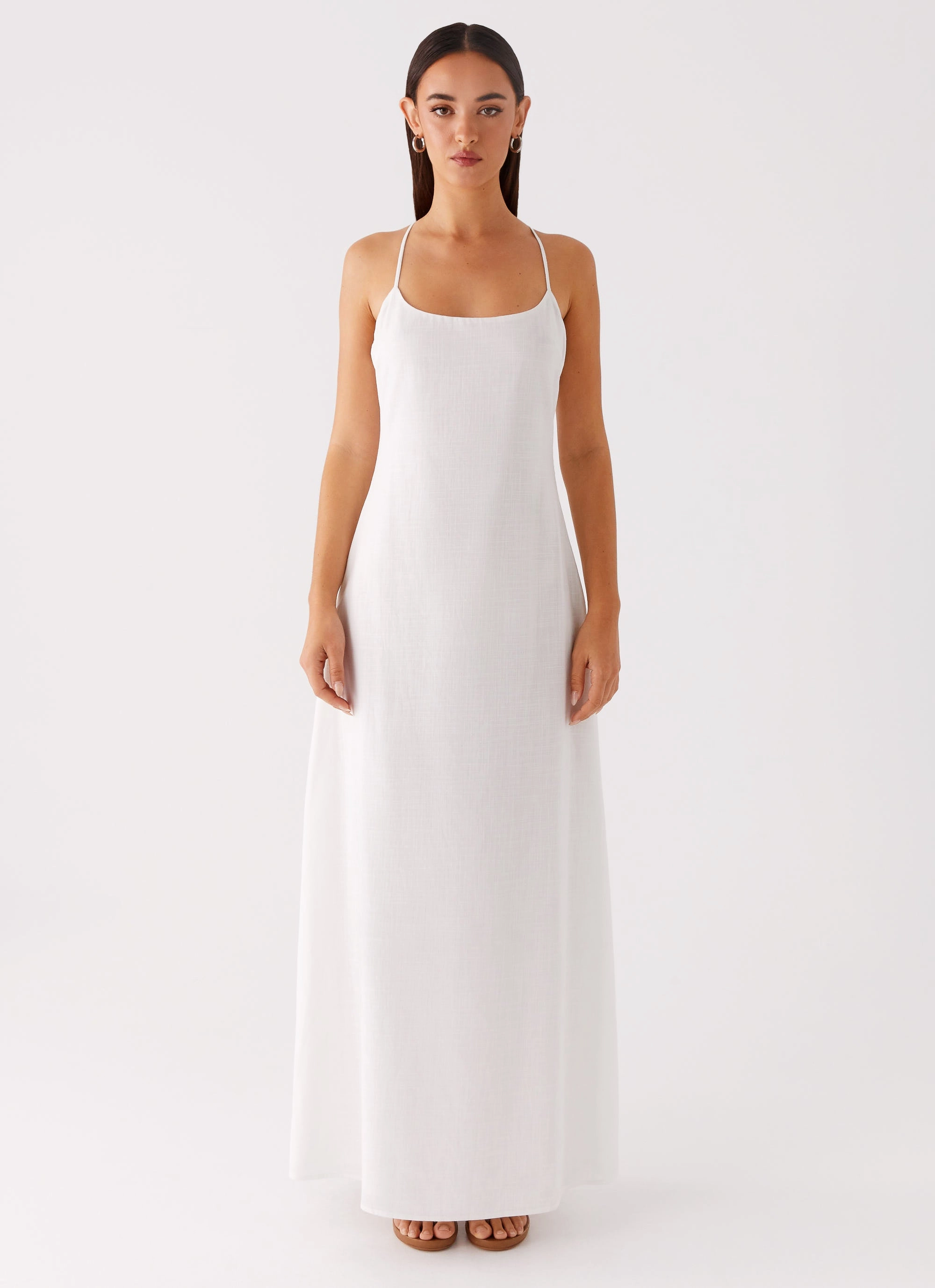Madeleine Scoop Neck Maxi Dress - Off White Shiny surface