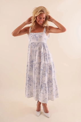 RESTOCK: Waiting At the Cottage Midi Dress-Blue Front Ruffle Casual maxi dress