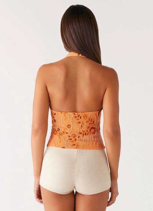 Long Sleeve Shirt Atlanta Sequin Halter Top - Orange