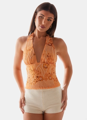 CarbonNeutral Production Atlanta Sequin Halter Top - Orange