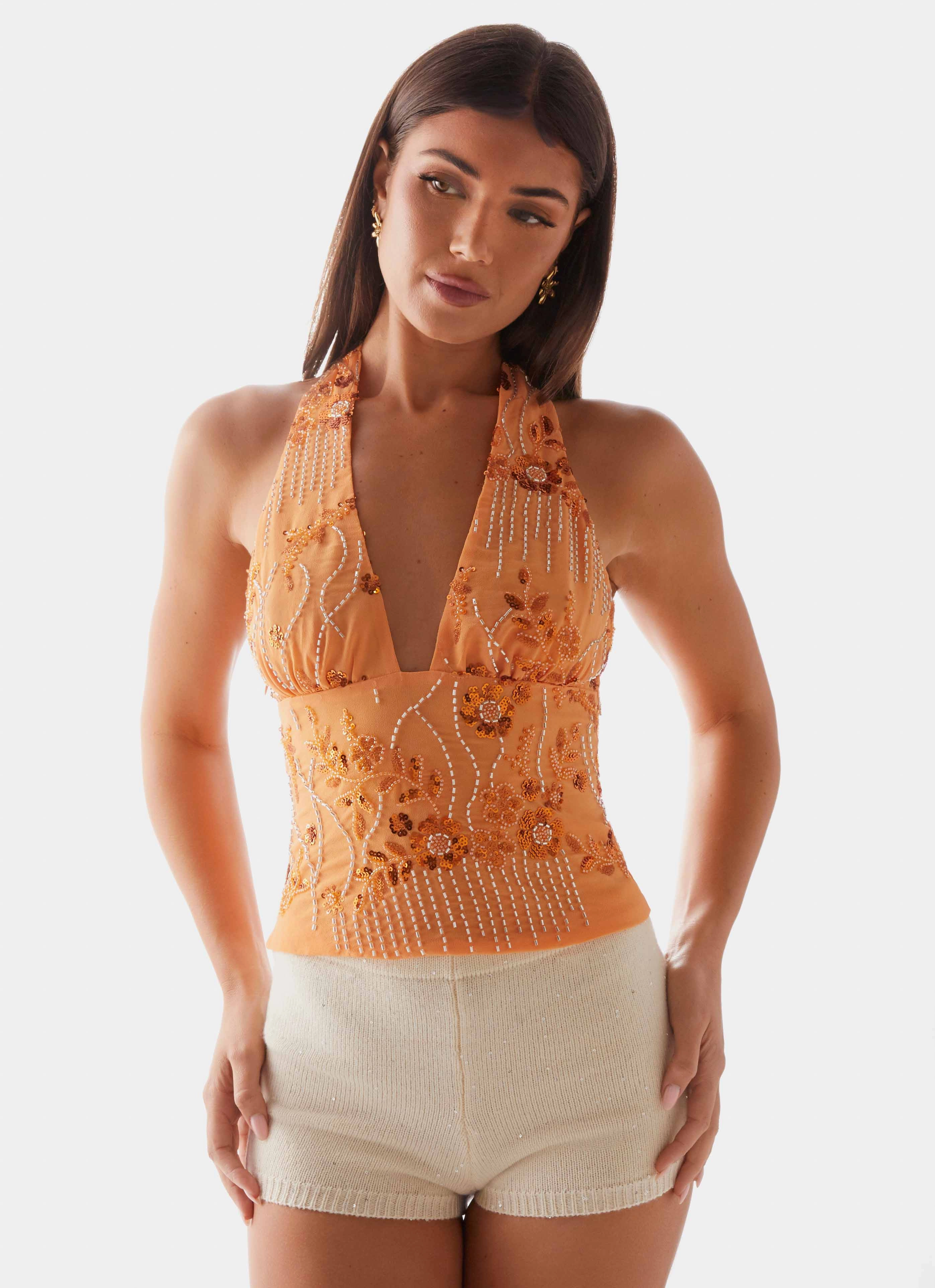 CarbonNeutral Production Atlanta Sequin Halter Top - Orange