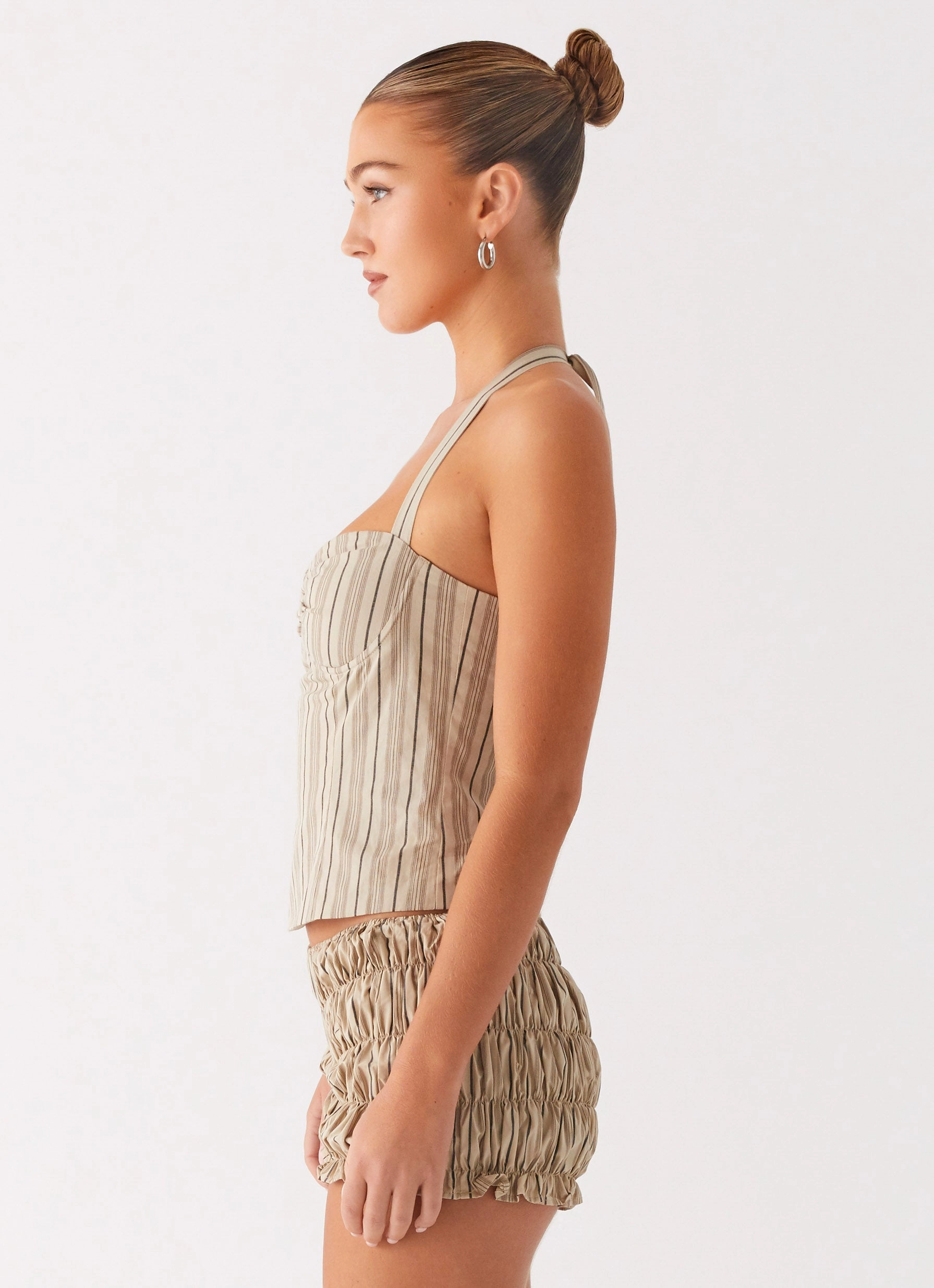 Cheryl Bustier Halter Top - Oatmeal Stripe WideNeckline Thermal Regulating Design