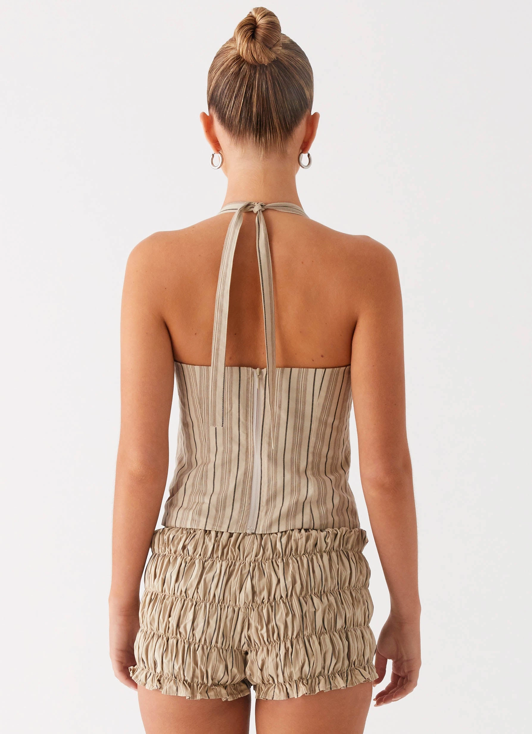 Cheryl Bustier Halter Top - Oatmeal Stripe BiodegradableFabric