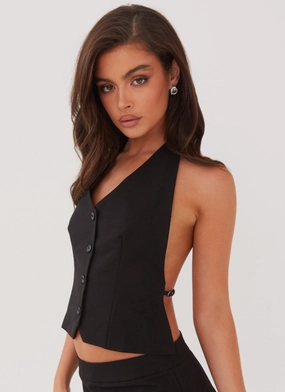 LoopwheelFabric EcoFriendly Material Sarah Halterneck Vest Top - Black