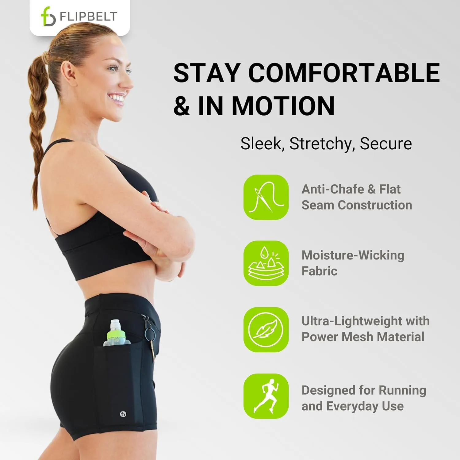 FlipBelt Womens High Waisted Compression Biker Shorts with Pockets for Women, Workout Fitness Running Shorts for Gym, Biking