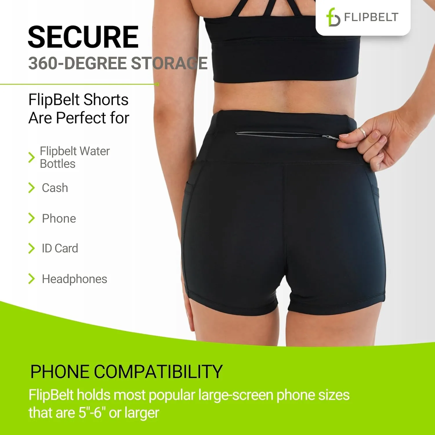 FlipBelt Womens High Waisted Compression Biker Shorts with Pockets for Women, Workout Fitness Running Shorts for Gym, Biking