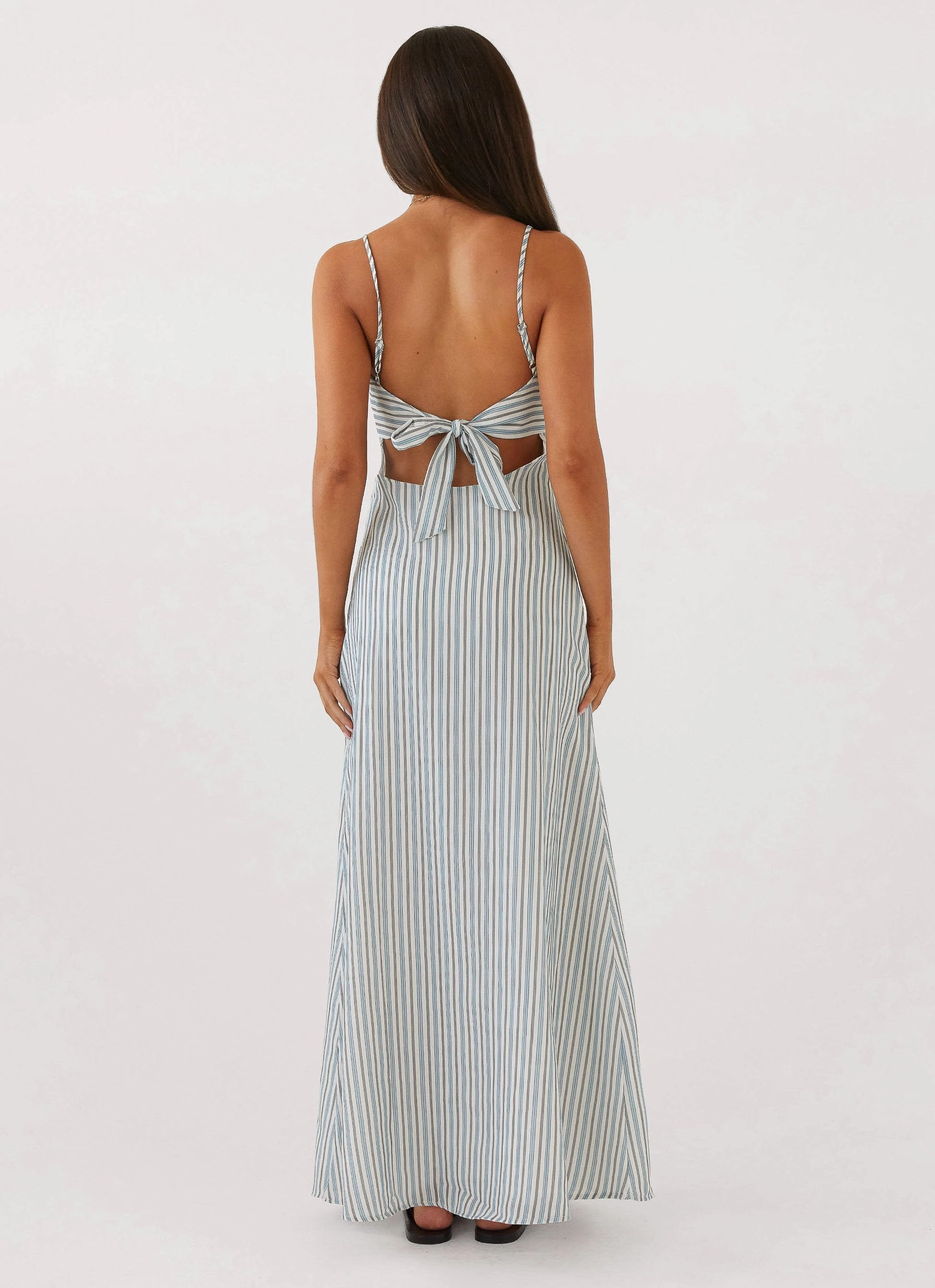 Flora Linen Maxi Dress - Blue Choc Stripe Delicate Touch
