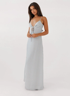 Flora Linen Maxi Dress - Blue Choc Stripe All Wear sophisticated appearance
